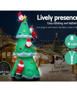 Jingle Jollys 5M Christmas Inflatable Santa on Christmas Tree Xmas Decor LED