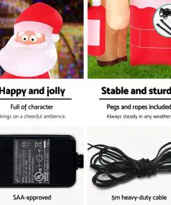 Jingle Jollys 1.8M Christmas Inflatable Santa on Fire with Reindeer Xmas Decor LED