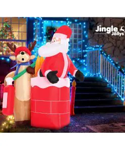 Jingle Jollys 1.8M Christmas Inflatable Santa on Fire with Reindeer Xmas Decor LED