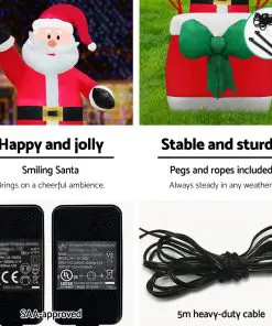 Jingle Jollys 3.6M Christmas Inflatable Santa on Air Balloon Xmas Decor LED