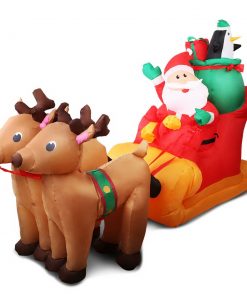 Jingle Jollys 2.2M Christmas Inflatable Santa Sleigh Ride Reindeer Deer Decor