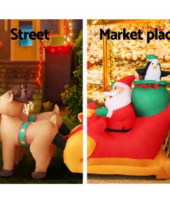 Jingle Jollys 2.2M Christmas Inflatable Santa Sleigh Ride Reindeer Deer Decor