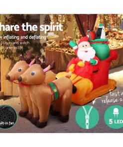 Jingle Jollys 2.2M Christmas Inflatable Santa Sleigh Ride Reindeer Deer Decor