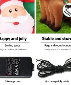 Jingle Jollys 2.2M Christmas Inflatable Santa Sleigh Ride Reindeer Deer Decor