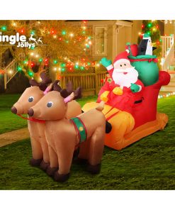 Jingle Jollys 2.2M Christmas Inflatable Santa Sleigh Ride Reindeer Deer Decor