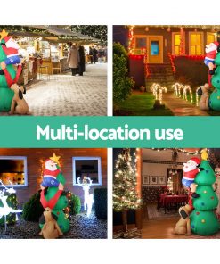 Jingle Jollys 1.8M Christmas Inflatable Santa on Tree Lights Xmas Decor Airblown