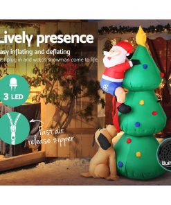 Jingle Jollys 1.8M Christmas Inflatable Santa on Tree Lights Xmas Decor Airblown