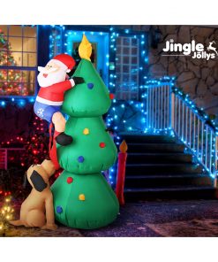 Jingle Jollys 1.8M Christmas Inflatable Santa on Tree Lights Xmas Decor Airblown
