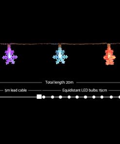 Jingle Jollys 20M Christmas Snowflake String Lights - Multi Colour