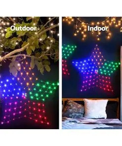 Jingle Jollys Christmas Lights Motif LED Star Net Waterproof Outdoor Colourful