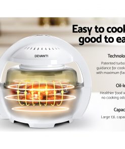 Devanti 13L Air Fryer Oven Cooker - White & Red