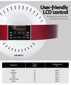 Devanti 13L Air Fryer Oven Cooker - White & Red