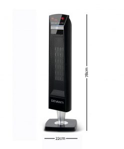 Devanti 2000W Portable Electric Ceramic Tower Heater - Black