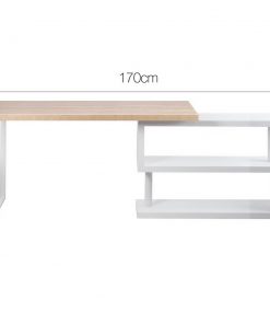 Artiss Rotary Corner Desk with Bookshelf - Brown & White