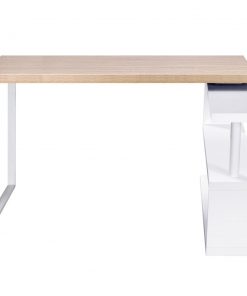 Artiss Rotary Corner Desk with Bookshelf - Brown & White