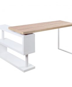 Artiss Rotary Corner Desk with Bookshelf - Brown & White