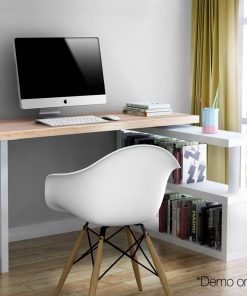 Artiss Rotary Corner Desk with Bookshelf - Brown & White