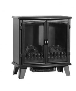 Devanti Electric Fireplace Heater Portable Fire Log Wood Effect Dual Door 1800W Black