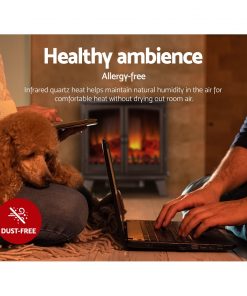 Devanti Electric Fireplace Heater Portable Fire Log Wood Effect Dual Door 1800W Black