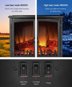 Devanti Electric Fireplace Heater Portable Fire Log Wood Effect Dual Door 1800W Black