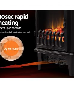 Devanti Electric Fireplace Heater Portable Fire Log Wood Effect Single Door 1800W Black