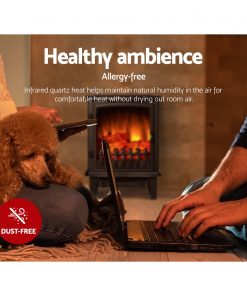 Devanti Electric Fireplace Heater Portable Fire Log Wood Effect Single Door 1800W Black