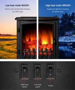 Devanti Electric Fireplace Heater Portable Fire Log Wood Effect Single Door 1800W Black