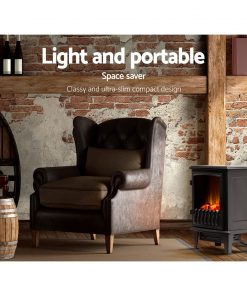 Devanti Electric Fireplace Heater Portable Fire Log Wood Effect Single Door 1800W Black