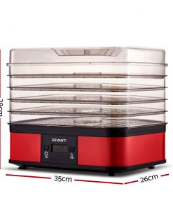 Devanti Food Dehydrator with 5 Trays - Red