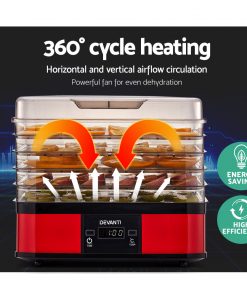 Devanti Food Dehydrator with 5 Trays - Red