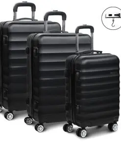 Wanderlite 3 Piece Lightweight Hard Suit Case Luggage Black