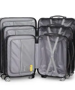 Wanderlite 3 Piece Lightweight Hard Suit Case Luggage Black