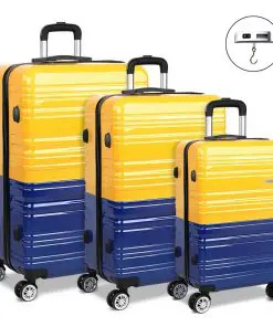 Wanderlite 3 Piece Lightweight Hard Suit Case Luggage Yellow & Purple