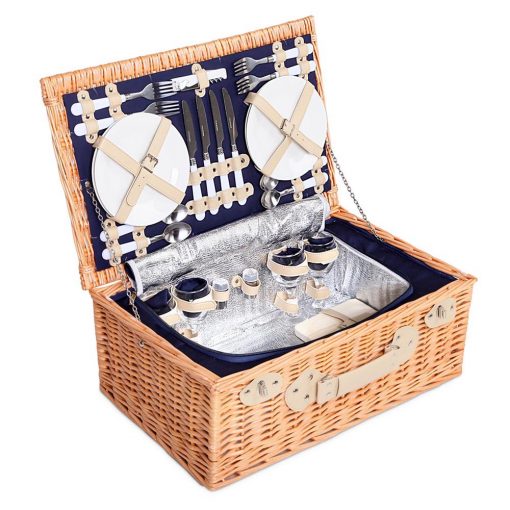 Alfresco 4 Person Picnic Basket Baskets Blue Deluxe Outdoor Corporate Blanket Park