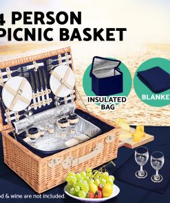 Alfresco 4 Person Picnic Basket Baskets Blue Deluxe Outdoor Corporate Blanket Park