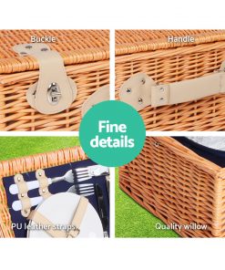 Alfresco 4 Person Picnic Basket Baskets Blue Deluxe Outdoor Corporate Blanket Park