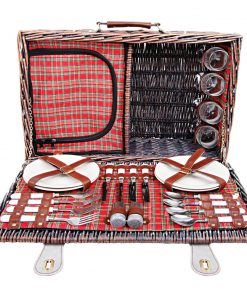 Alfresco 4 Person Picnic Basket Baskets Red Handle Outdoor Corporate Blanket Park