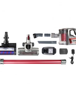 Devanti 150W Stick Handstick Handheld Cordless Vacuum Cleaner 2-Speed with Headlight Red