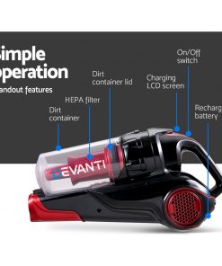 Devanti Cordless Handstick Vacuum Cleaner - Black and Red