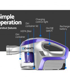 Devanti Cordless 150W Handstick Vacuum Cleaner - Purple and Grey
