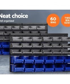 Giantz 60 Bin Wall Mounted Rack Storage Tools Garage Organiser Shed Work Bench