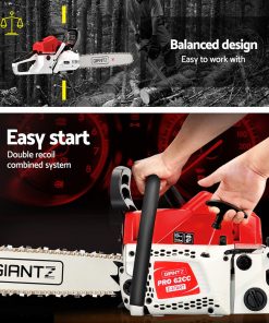 Giantz 62CC Commercial Petrol Chainsaw - Red & White
