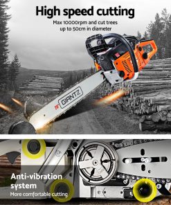 GIANTZ 52CC Petrol Commercial Chainsaw Chain Saw Bar E-Start Black