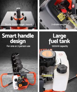 Giantz 75CC Petrol Post Hole Digger Drill Borer Fence Extension Auger Bits