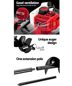 Giantz 88CC Petrol Post Hole Digger Drill Borer Fence Extension Auger Bits