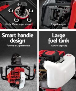 Giantz 88CC Petrol Post Hole Digger Drill Borer Fence Extension Auger Bits