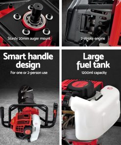 Giantz 88CC Petrol Post Hole Digger Drill Borer Fence Extension Auger Bits