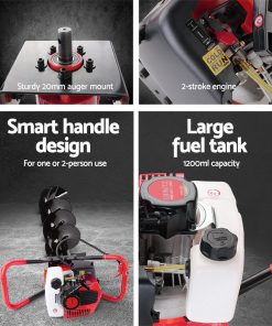 Giantz 75CC Petrol Post Hole Digger Drill Borer Fence Extension Auger Bits