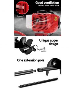 Giantz 75CC Petrol Post Hole Digger Drill Borer Fence Extension Auger Bits