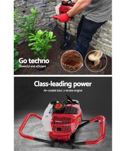 Giantz 62CC Petrol Post Hole Digger Drill Borer Fence Extension Auger Bits